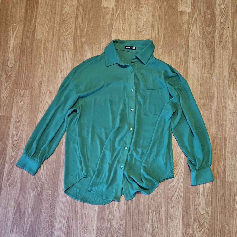 SHEIN Green Button-Up Blouse - Picture 1 of 3